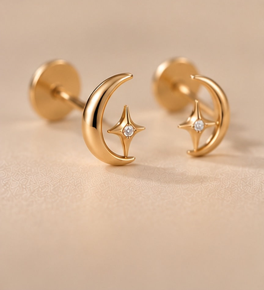 Moon & Star Studs with flat backs