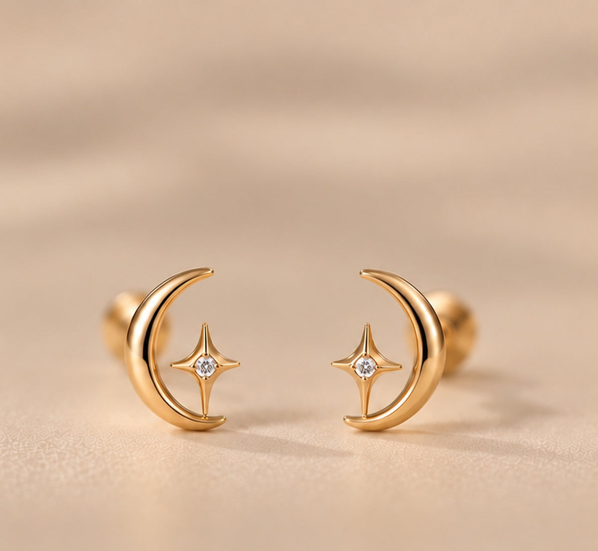 Moon & Star Studs in gold
