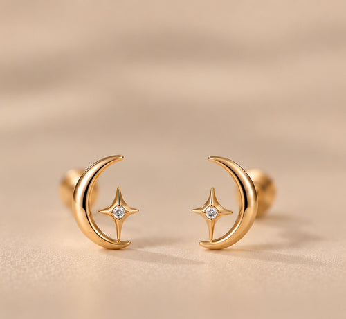 Moon & Star Studs in gold