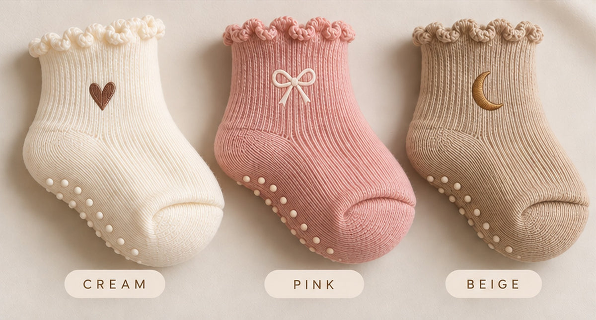Cream, pink and beige socks